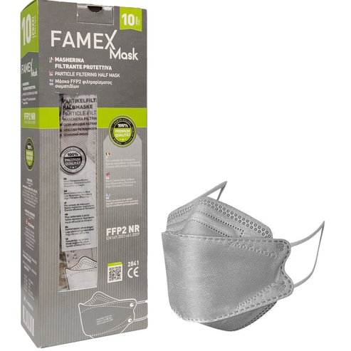 Famex Mask Еднократни маски FFP2 NR KN95 с висока защита в сив цвят 10 бр