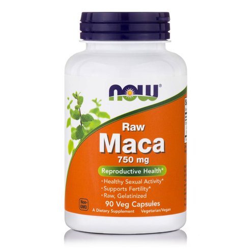 Now Foods Maca 750mg Raw Хранителна добавка, органична мака за хормонален баланс, повишено либидо, издръжливост 90veg.caps