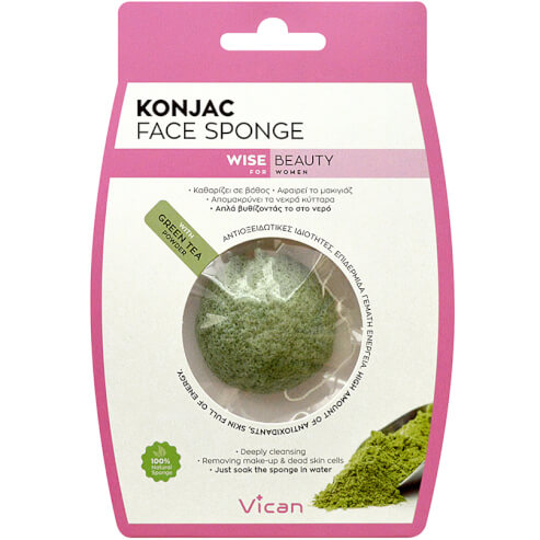 Vican Konjac Face Sponge Гъба за лице със зелен чай на прах, 1 бр.