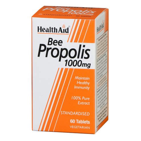 Health Aid Bee Propolis 1000mg Прополисът естествен антибиотик и антимикробен с  отлично с дезинфекционни свойства 60 таблетки