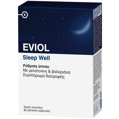 Eviol Sleep Well Хранителна добавка с мелатонин за оптимизиране и регулиране на нормалната функция на съня 30 Soft.caps