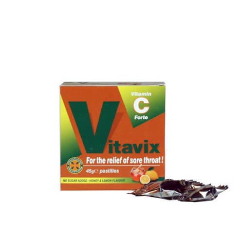 Vitavix Vitamin C ForteТаблетки успокояващи гърлото  без добавена захар Ароматизирани мед & лимон45gr