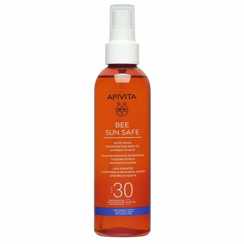 Apivita Bee Sun Safe Satin Touch Tan Perfecting Oil Oil за тяло със слънчоглед и морков Spf30, 200мл