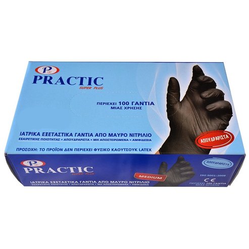 Practic Нитрилови черни ръкавици без прах, нестерилизирани, амфидексия 100 броя